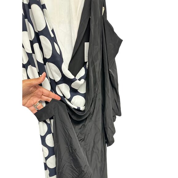 Awake A.W.A.K.E. V-Neck Draped One-Sleeve Asymmetric Polka-Dot Dress - Picture 4 of 15